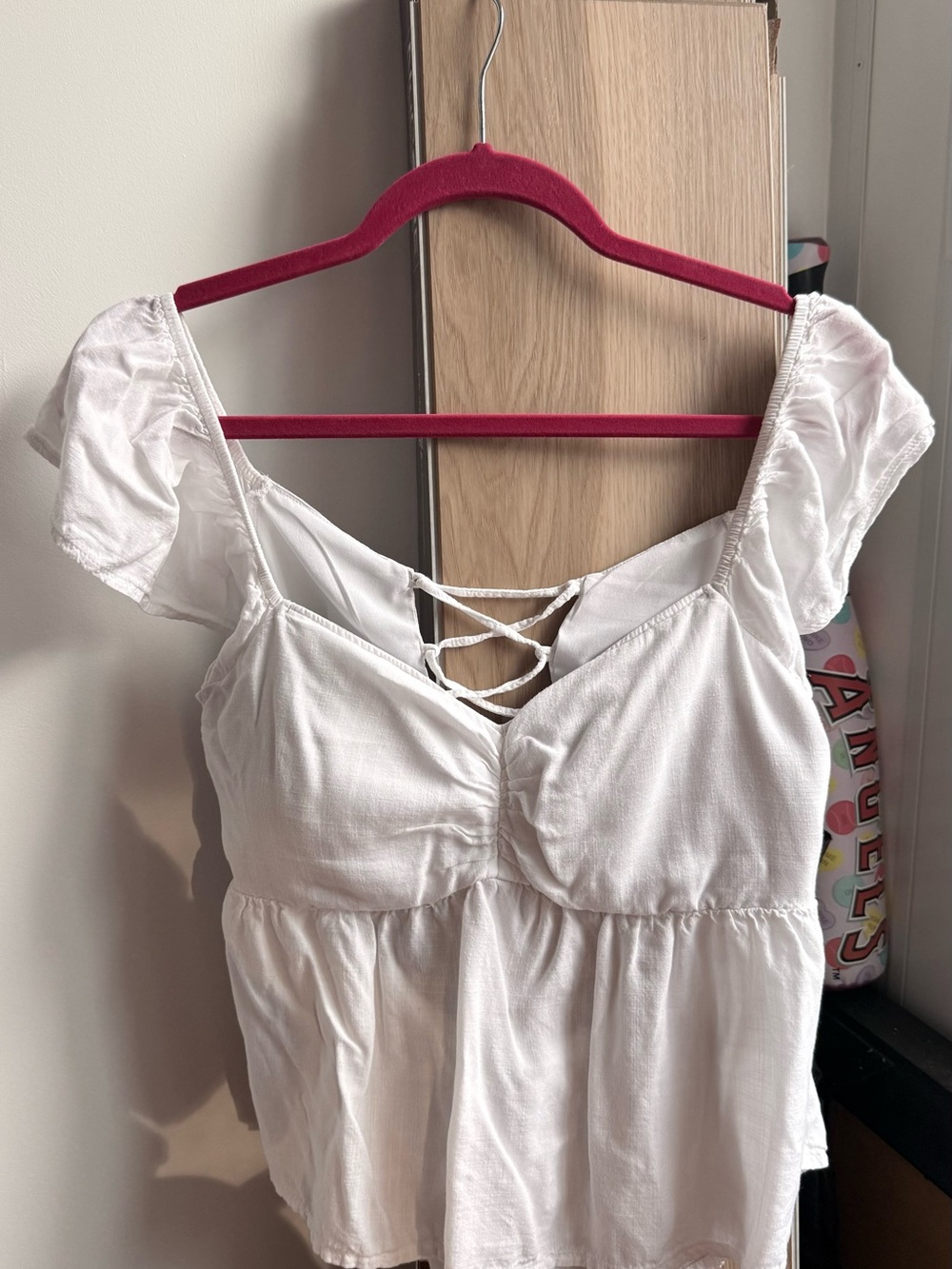 Hollister White Lace-Up Peasant Blouse